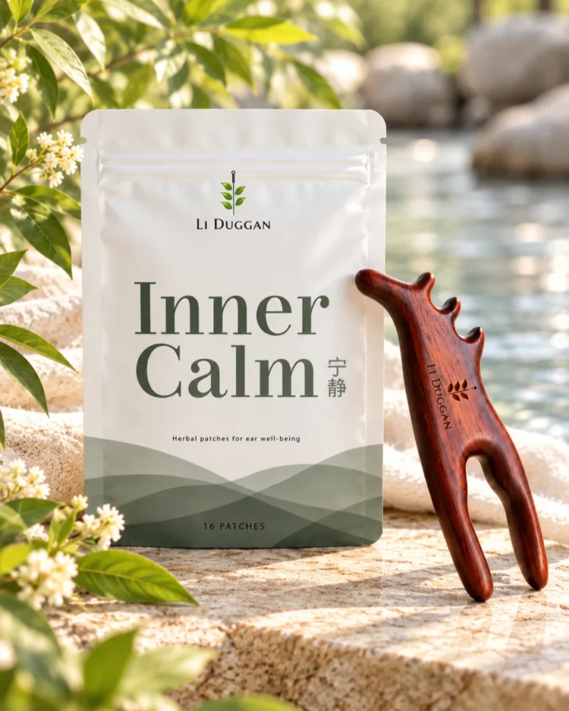 image of the inner calm duo bundle showing the inner calm patches and ear massage tool